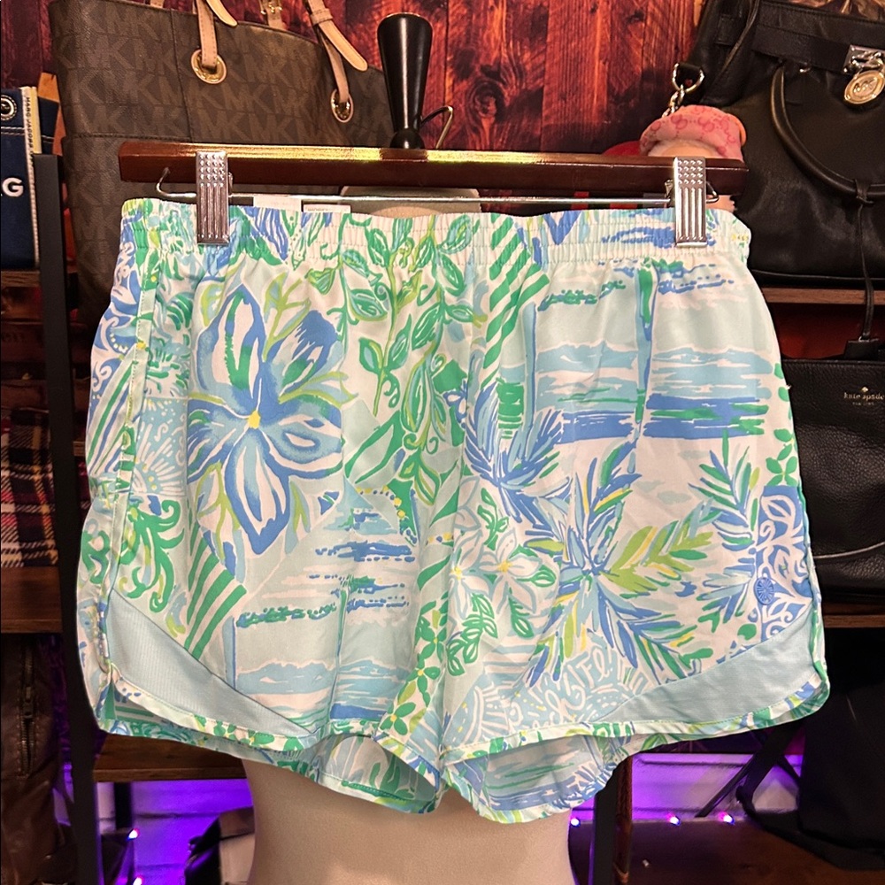 Lilly Pulitzer Blue and Green Floral Athletic Shorts